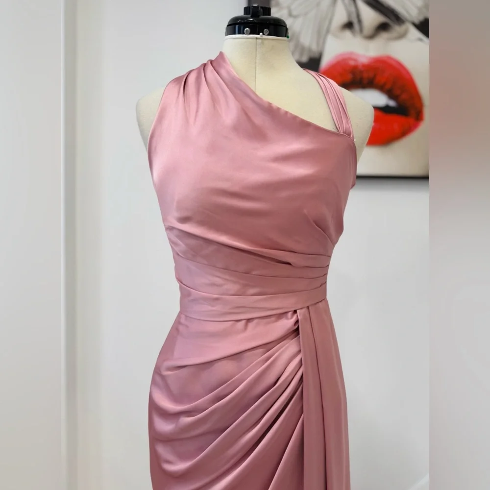 Zuhair Murad Asymmetric Draped Satin Gown Pink Maxi Dress